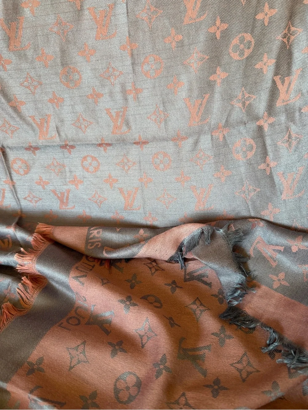 Louis Vuitton Grey Pink Reversible Monogram Large Scarf Shawl